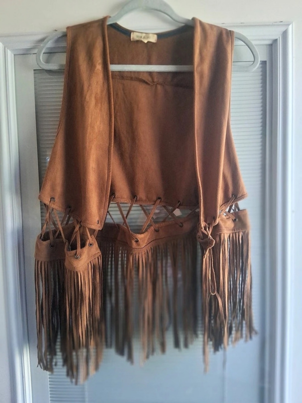 Taylor & Sage Fringe Lace-Up Vest in Brown Size Small